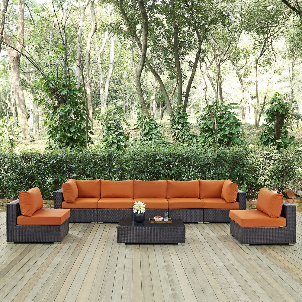 Convene 8 Piece Outdoor Patio Sectional Set, Espresso Orange, EEI-2205-EXP-ORA-SET