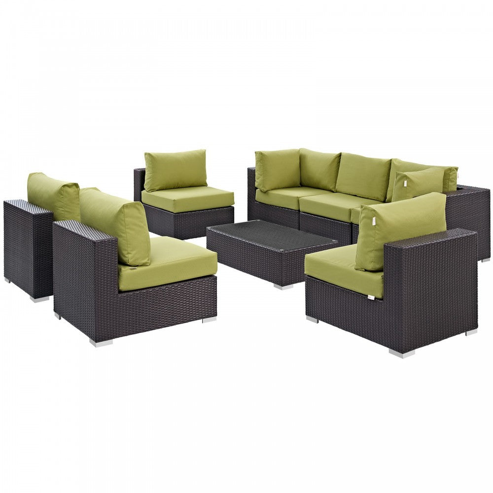 Convene 8 Piece Outdoor Patio Sectional Set, Espresso Peridot, EEI-2205-EXP-PER-SET