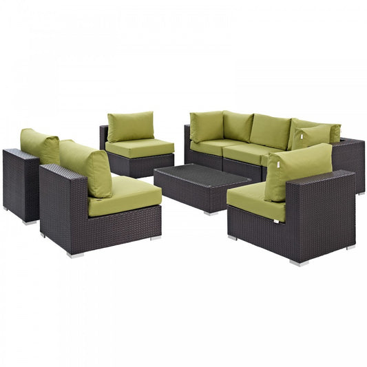 Convene 8 Piece Outdoor Patio Sectional Set, Espresso Peridot, EEI-2205-EXP-PER-SET