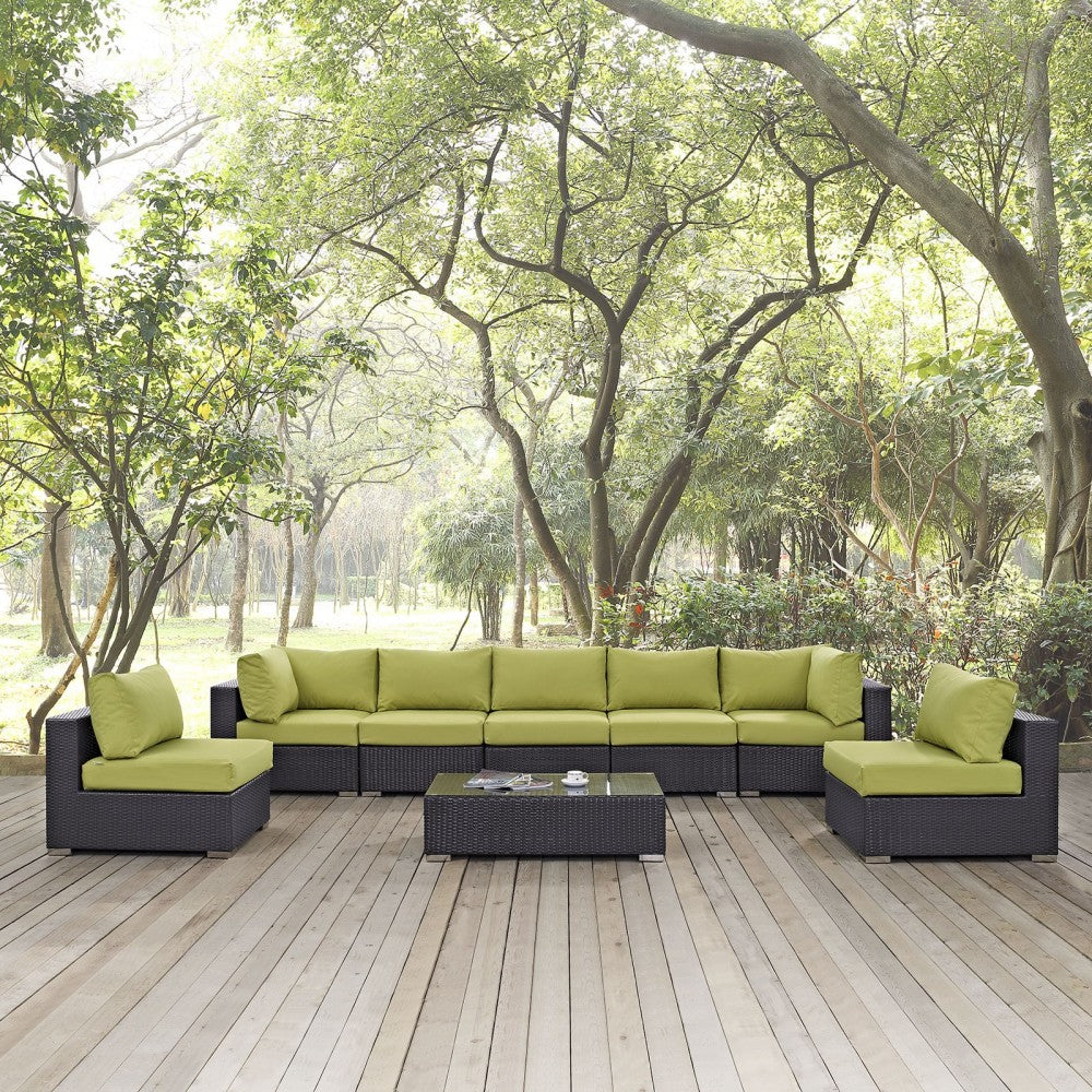 Convene 8 Piece Outdoor Patio Sectional Set, Espresso Peridot, EEI-2205-EXP-PER-SET