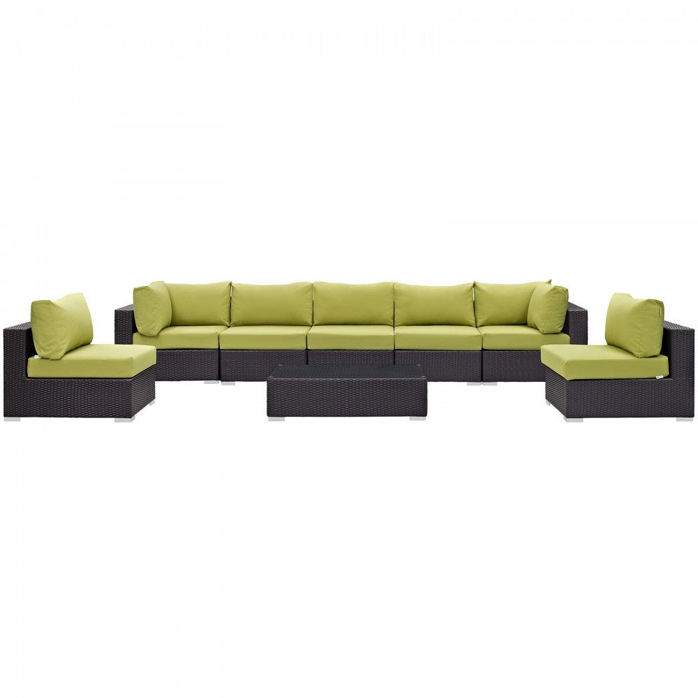 Convene 8 Piece Outdoor Patio Sectional Set, Espresso Peridot, EEI-2205-EXP-PER-SET