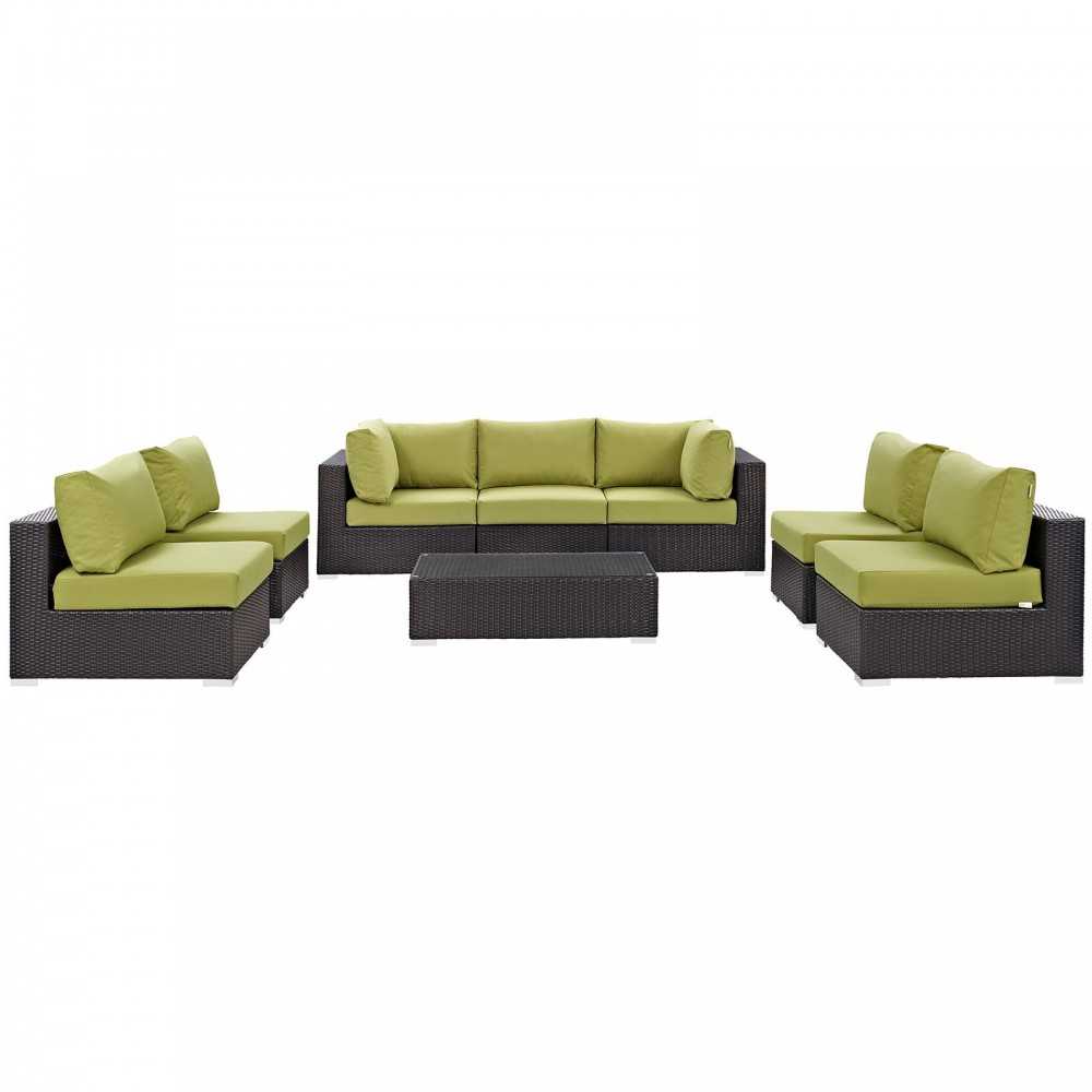 Convene 8 Piece Outdoor Patio Sectional Set, Espresso Peridot, EEI-2205-EXP-PER-SET
