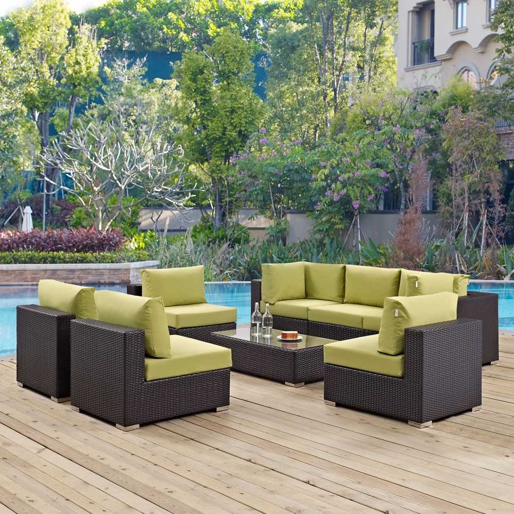 Convene 8 Piece Outdoor Patio Sectional Set, Espresso Peridot, EEI-2205-EXP-PER-SET