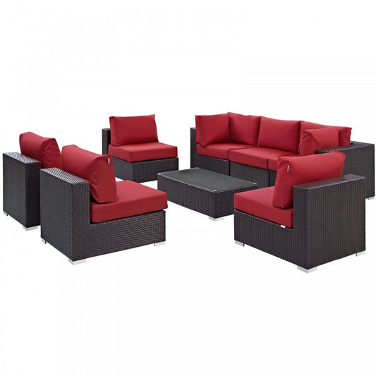 Convene 8 Piece Outdoor Patio Sectional Set, Espresso Red, EEI-2205-EXP-RED-SET