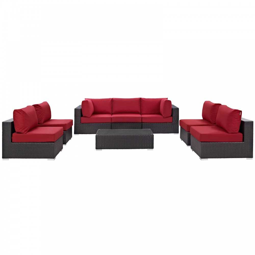 Convene 8 Piece Outdoor Patio Sectional Set, Espresso Red, EEI-2205-EXP-RED-SET
