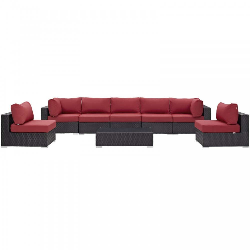 Convene 8 Piece Outdoor Patio Sectional Set, Espresso Red, EEI-2205-EXP-RED-SET