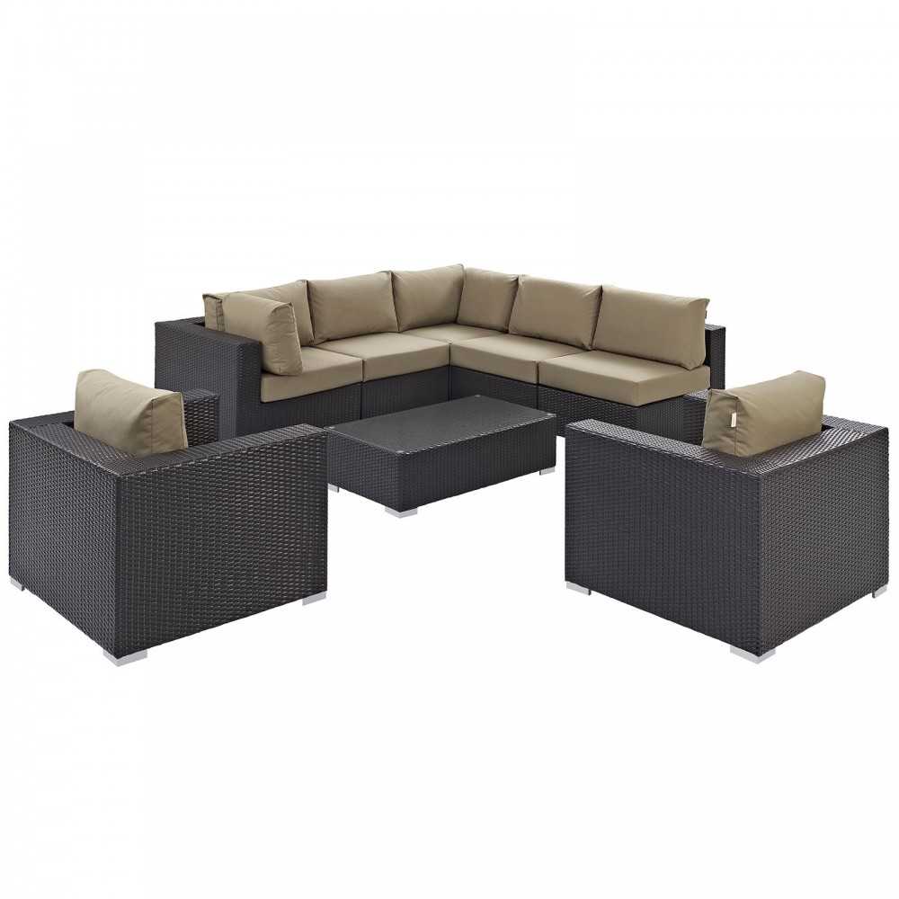Convene 8 Piece Outdoor Patio Sectional Set, Espresso Mocha, EEI-2203-EXP-MOC-SET