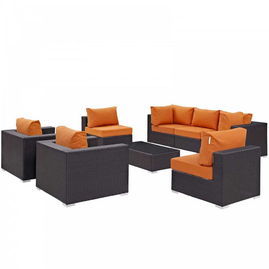 Convene 8 Piece Outdoor Patio Sectional Set, Espresso Orange, EEI-2203-EXP-ORA-SET