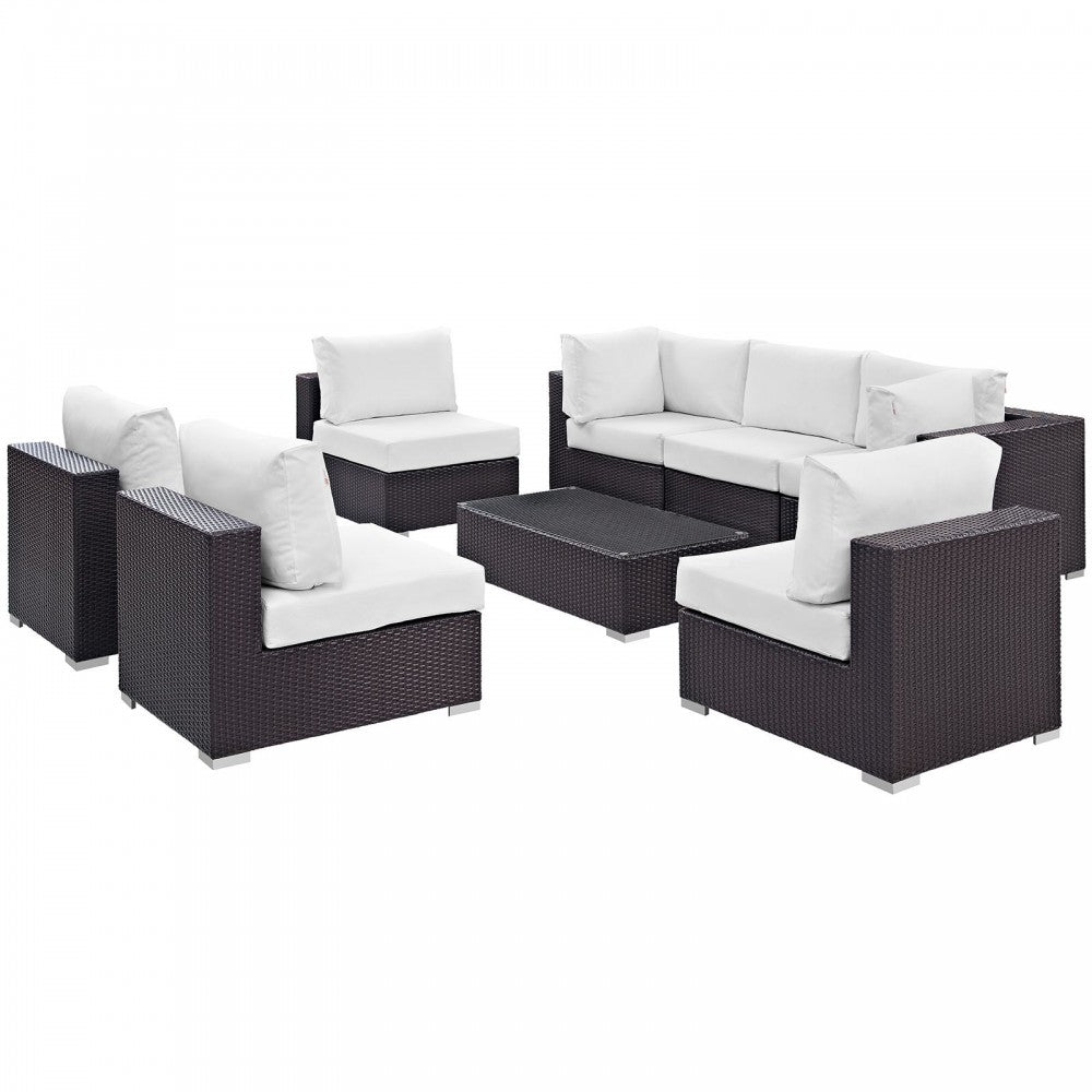 Convene 8 Piece Outdoor Patio Sectional Set, Espresso White, EEI-2205-EXP-WHI-SET