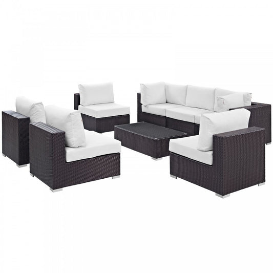 Convene 8 Piece Outdoor Patio Sectional Set, Espresso White, EEI-2205-EXP-WHI-SET