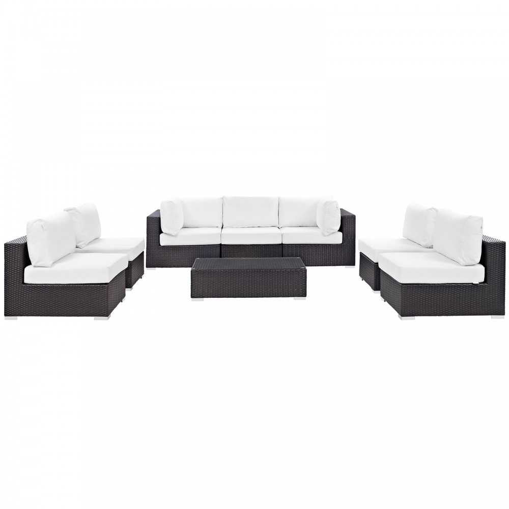 Convene 8 Piece Outdoor Patio Sectional Set, Espresso White, EEI-2205-EXP-WHI-SET