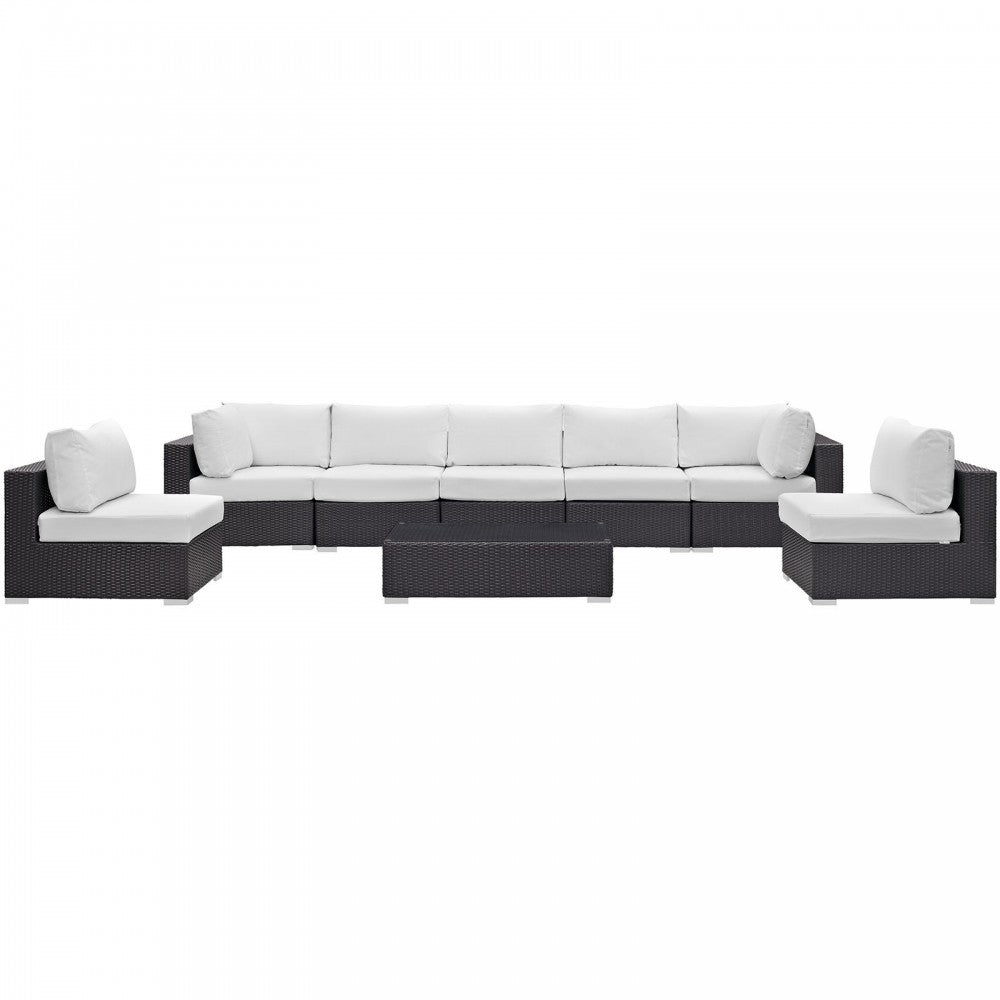 Convene 8 Piece Outdoor Patio Sectional Set, Espresso White, EEI-2205-EXP-WHI-SET