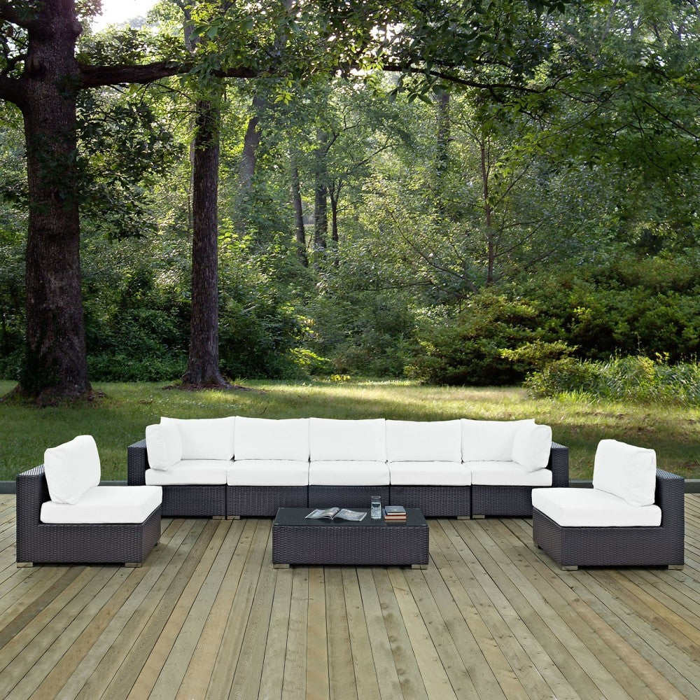 Convene 8 Piece Outdoor Patio Sectional Set, Espresso White, EEI-2205-EXP-WHI-SET