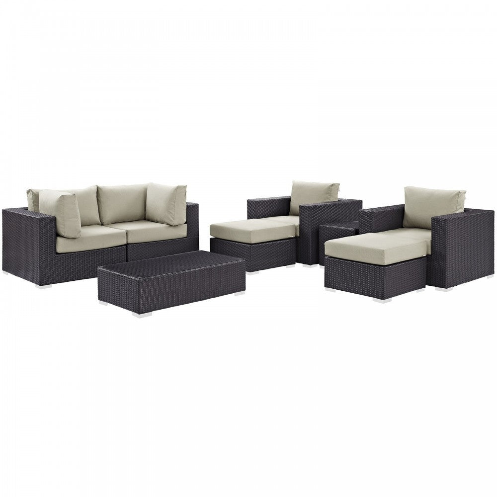 Convene 8 Piece Outdoor Patio Sectional Set, Espresso Beige, EEI-2206-EXP-BEI-SET