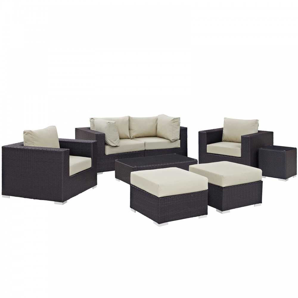 Convene 8 Piece Outdoor Patio Sectional Set, Espresso Beige, EEI-2206-EXP-BEI-SET