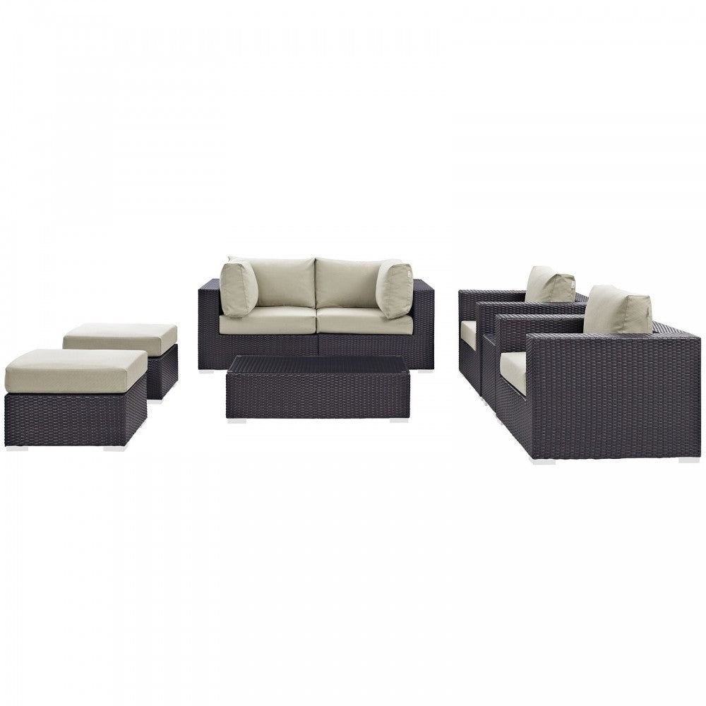 Convene 8 Piece Outdoor Patio Sectional Set, Espresso Beige, EEI-2206-EXP-BEI-SET