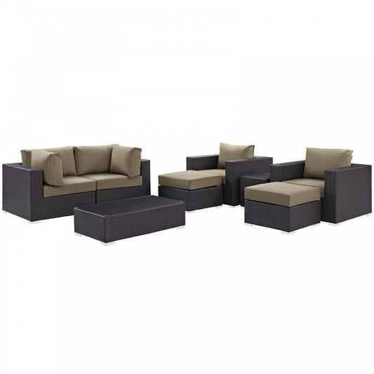 Convene 8 Piece Outdoor Patio Sectional Set, Espresso Mocha, EEI-2206-EXP-MOC-SET
