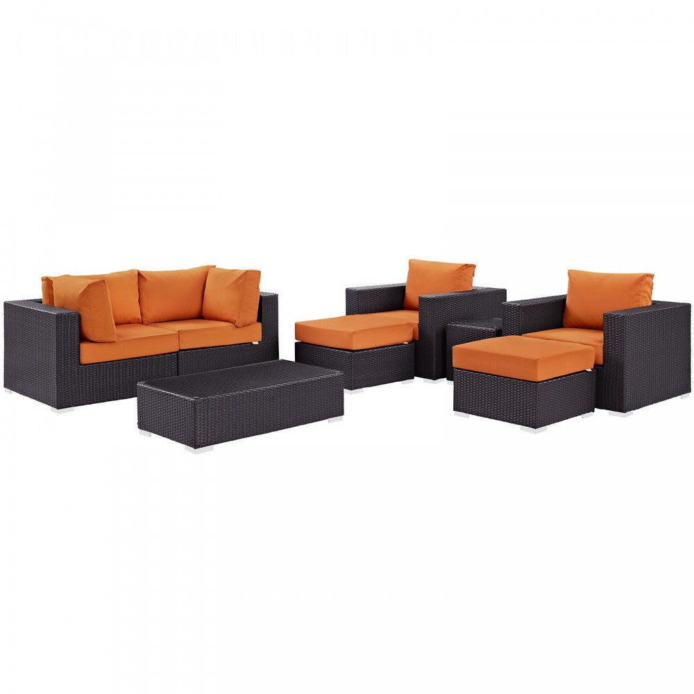 Convene 8 Piece Outdoor Patio Sectional Set, Espresso Orange, EEI-2206-EXP-ORA-SET