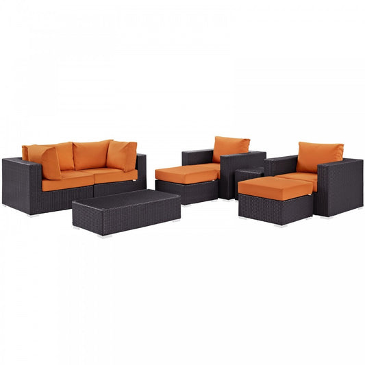Convene 8 Piece Outdoor Patio Sectional Set, Espresso Orange, EEI-2206-EXP-ORA-SET