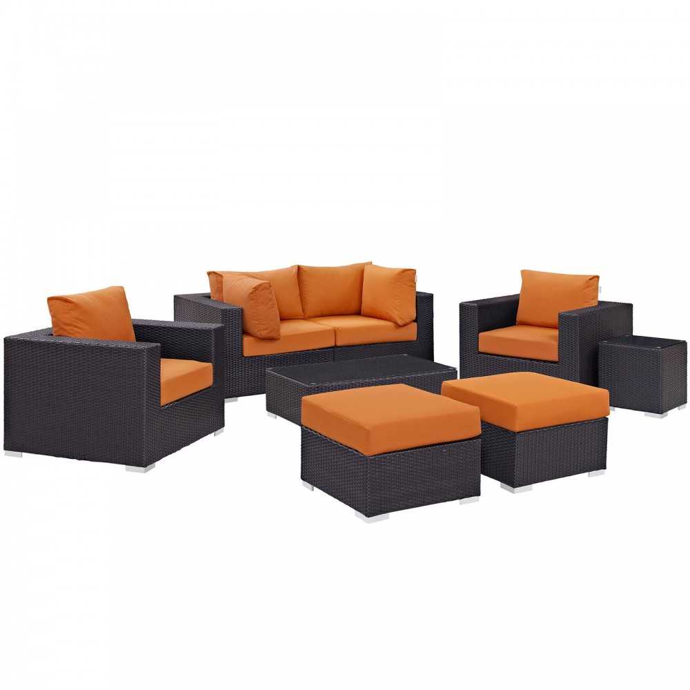 Convene 8 Piece Outdoor Patio Sectional Set, Espresso Orange, EEI-2206-EXP-ORA-SET