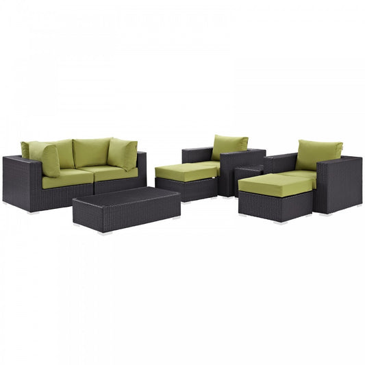 Convene 8 Piece Outdoor Patio Sectional Set, Espresso Peridot, EEI-2206-EXP-PER-SET