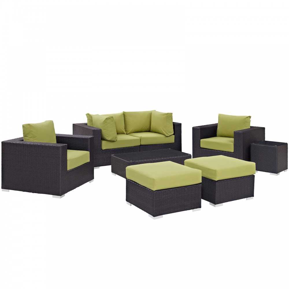 Convene 8 Piece Outdoor Patio Sectional Set, Espresso Peridot, EEI-2206-EXP-PER-SET