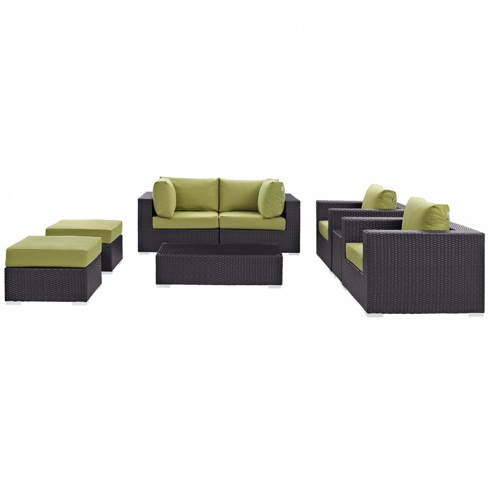 Convene 8 Piece Outdoor Patio Sectional Set, Espresso Peridot, EEI-2206-EXP-PER-SET