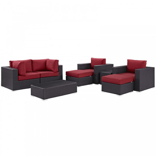 Convene 8 Piece Outdoor Patio Sectional Set, Espresso Red, EEI-2206-EXP-RED-SET