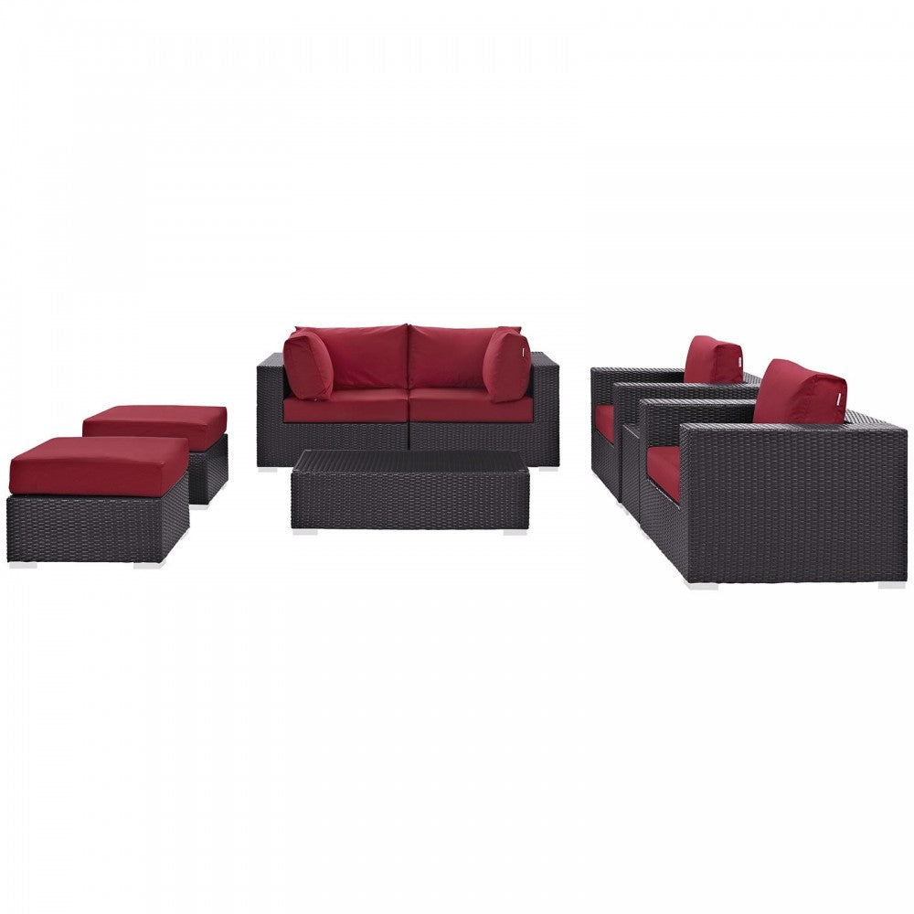 Convene 8 Piece Outdoor Patio Sectional Set, Espresso Red, EEI-2206-EXP-RED-SET