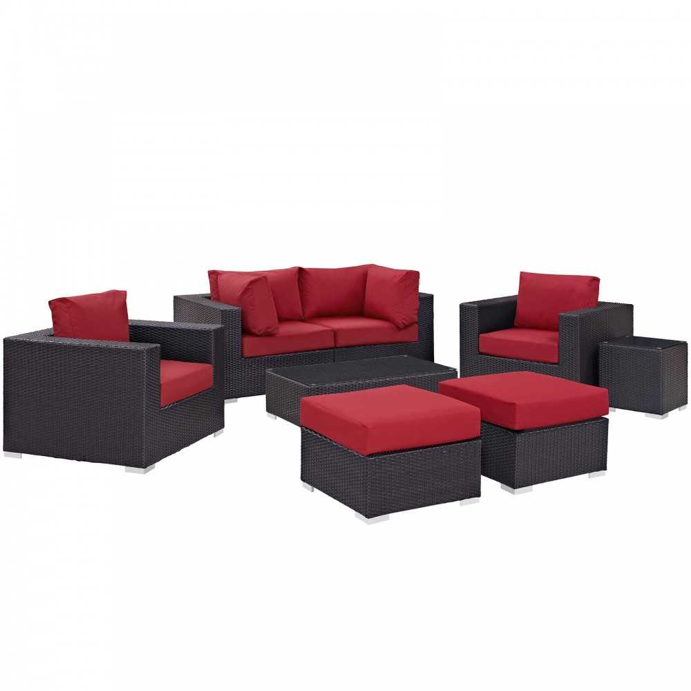 Convene 8 Piece Outdoor Patio Sectional Set, Espresso Red, EEI-2206-EXP-RED-SET