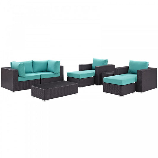 Convene 8 Piece Outdoor Patio Sectional Set, Espresso Turquoise, EEI-2206-EXP-TRQ-SET