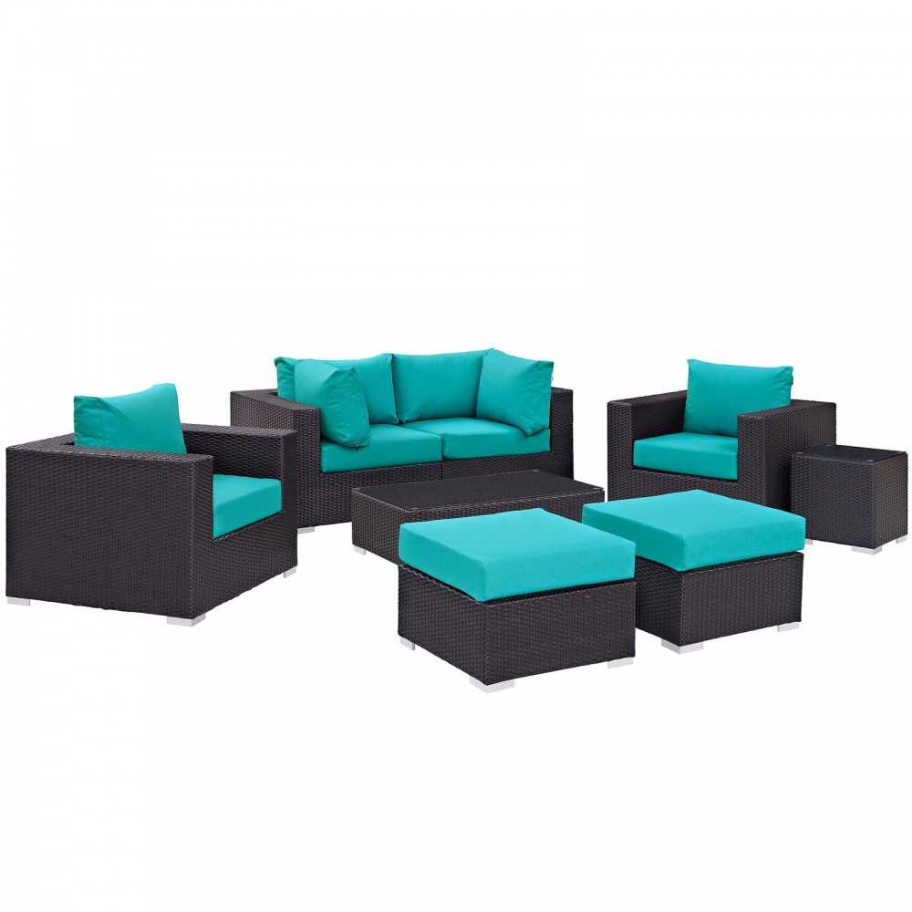 Convene 8 Piece Outdoor Patio Sectional Set, Espresso Turquoise, EEI-2206-EXP-TRQ-SET