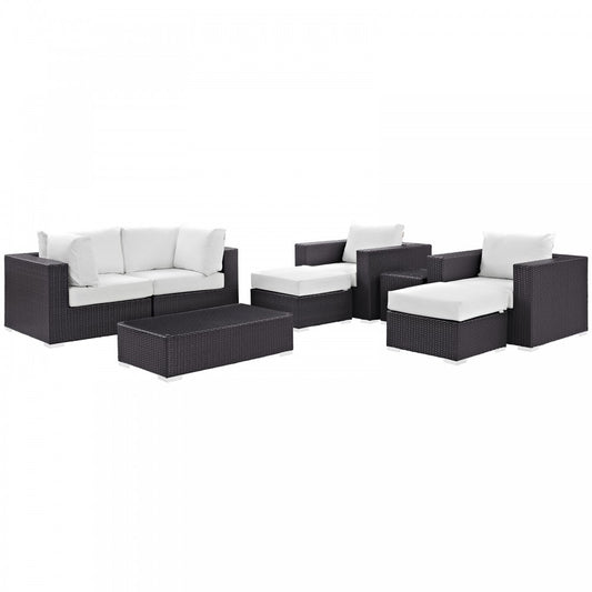 Convene 8 Piece Outdoor Patio Sectional Set, Espresso White, EEI-2206-EXP-WHI-SET