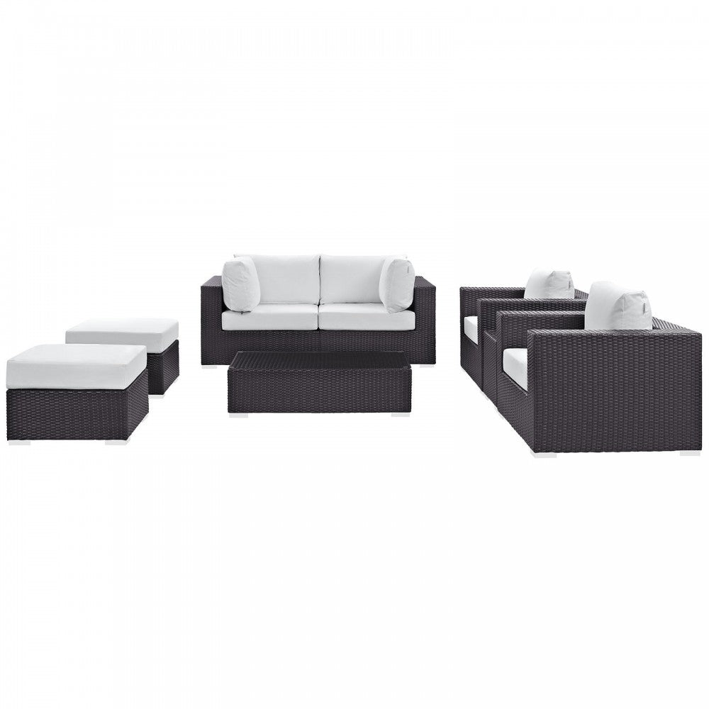Convene 8 Piece Outdoor Patio Sectional Set, Espresso White, EEI-2206-EXP-WHI-SET