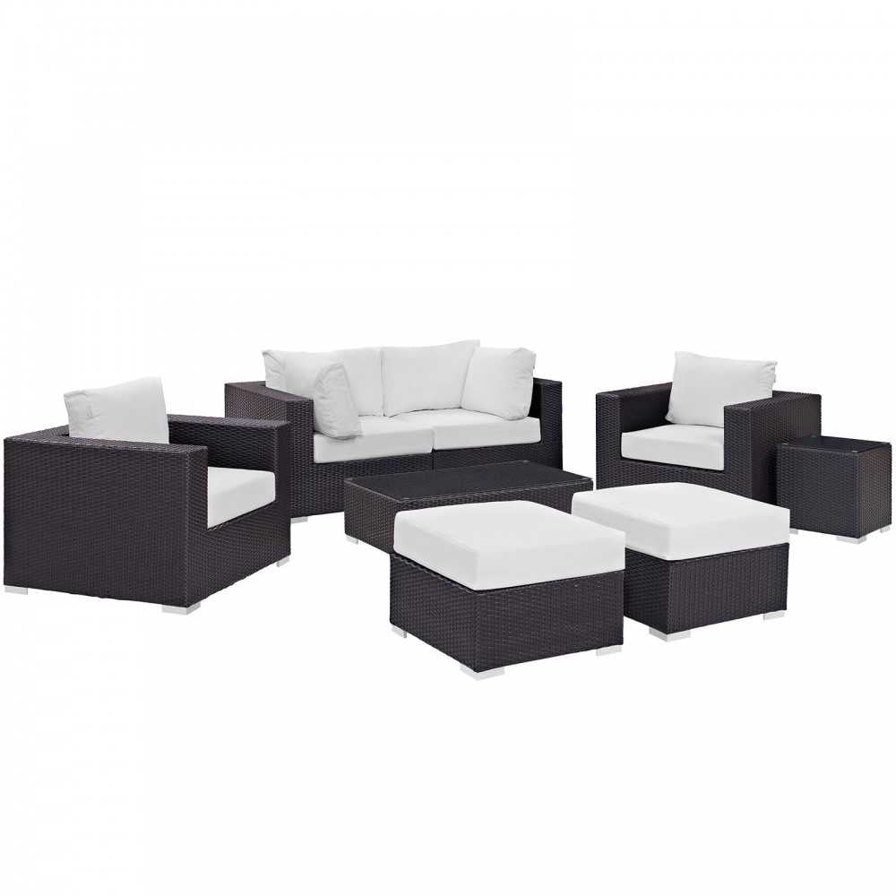 Convene 8 Piece Outdoor Patio Sectional Set, Espresso White, EEI-2206-EXP-WHI-SET