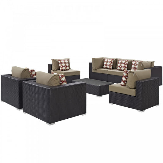 Convene 8 Piece Outdoor Patio Sectional Set, Espresso Mocha, EEI-2368-EXP-MOC-SET