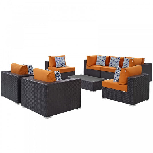 Convene 8 Piece Outdoor Patio Sectional Set, Espresso Orange, EEI-2368-EXP-ORA-SET