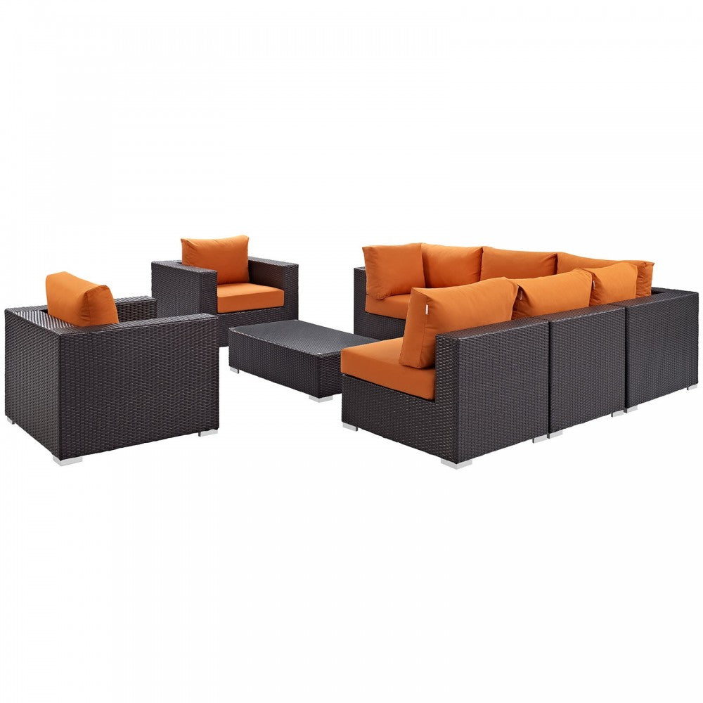 Convene 8 Piece Outdoor Patio Sectional Set, Espresso Orange, EEI-2203-EXP-ORA-SET