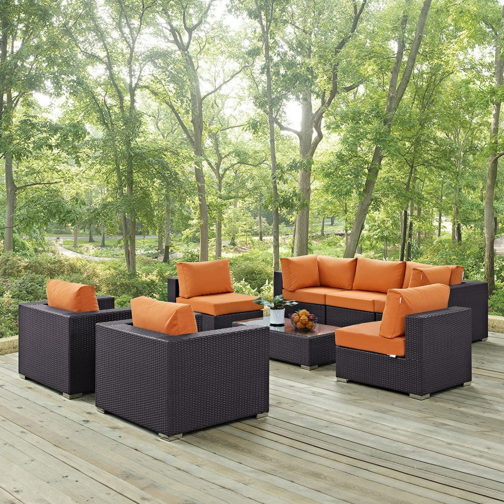 Convene 8 Piece Outdoor Patio Sectional Set, Espresso Orange, EEI-2203-EXP-ORA-SET