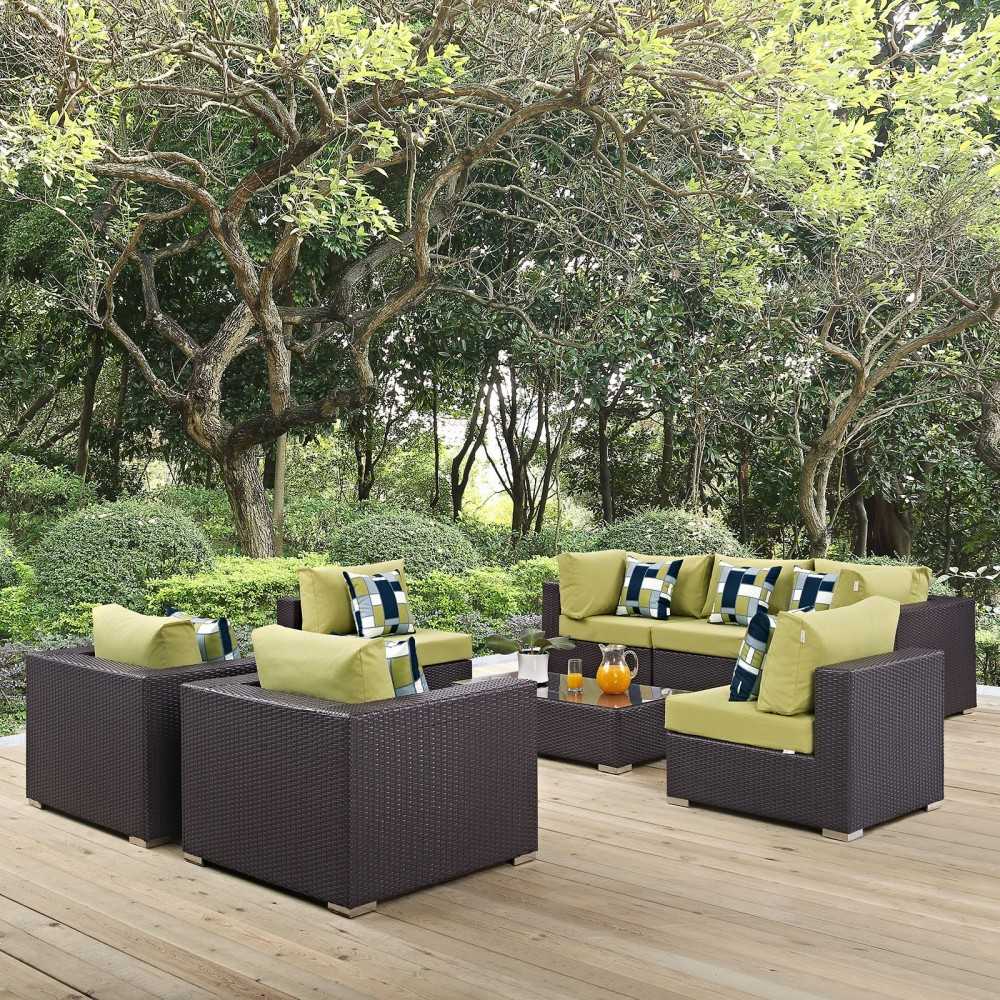 Convene 8 Piece Outdoor Patio Sectional Set, Espresso, EEI-2368-EXP-PER-SET