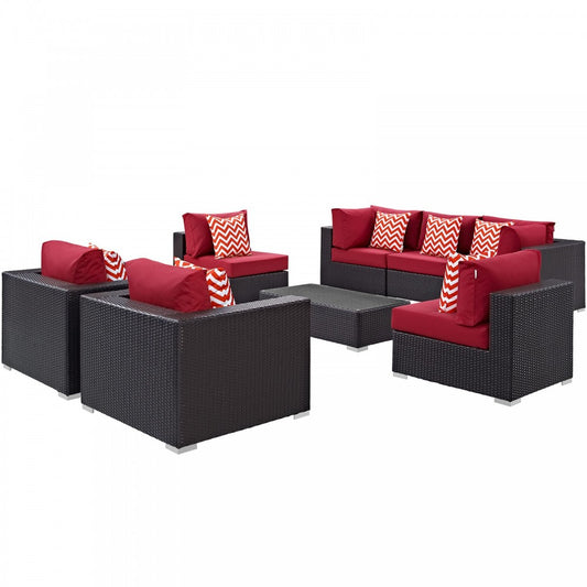 Convene 8 Piece Outdoor Patio Sectional Set, Espresso Red, EEI-2368-EXP-RED-SET