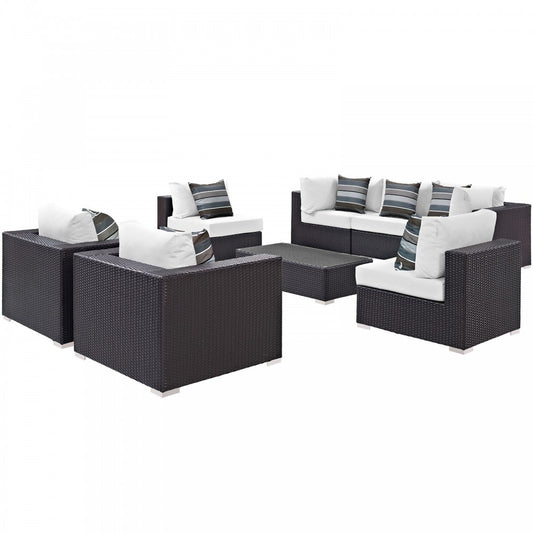 Convene 8 Piece Outdoor Patio Sectional Set, Espresso White, EEI-2368-EXP-WHI-SET