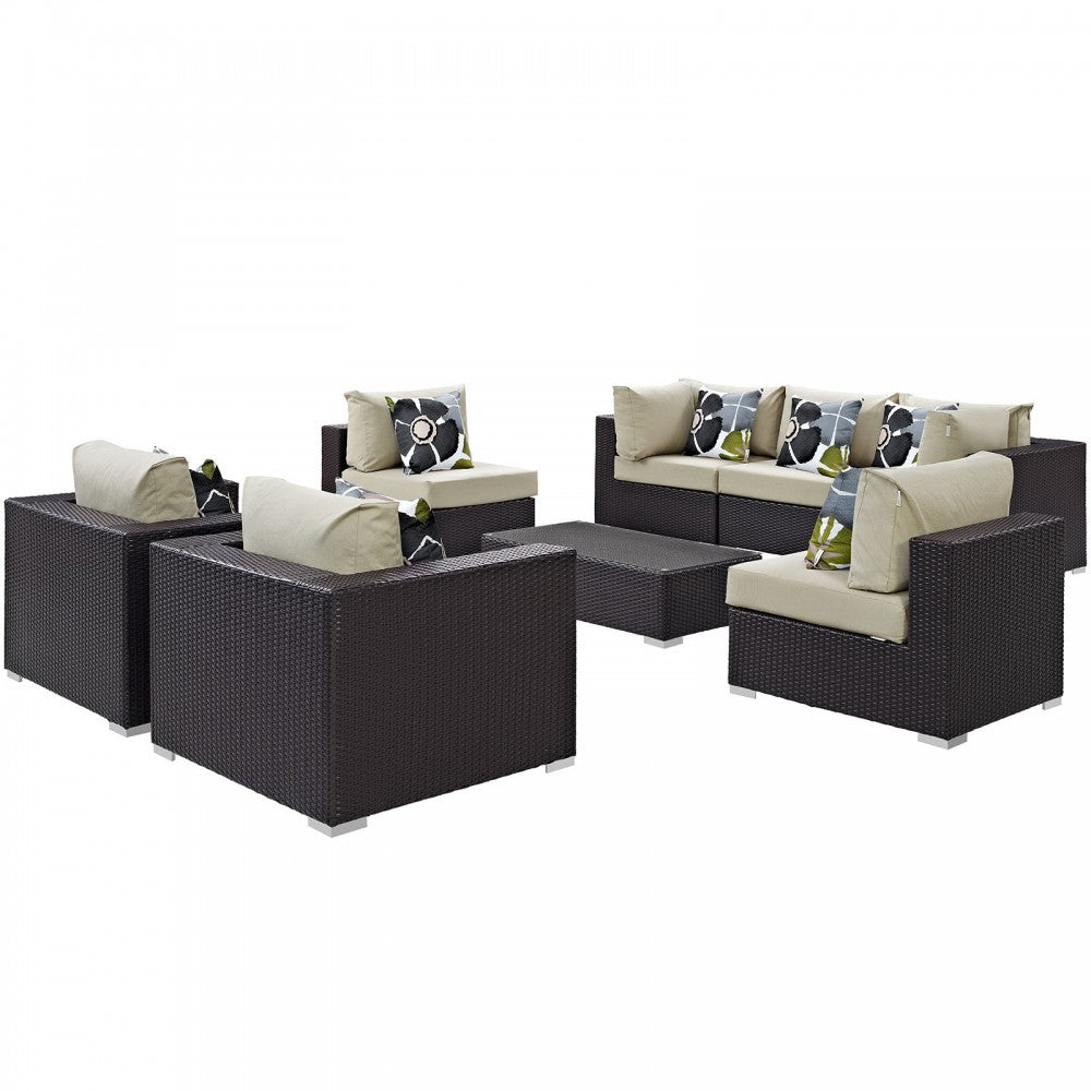 Convene 8 Piece Outdoor Patio Sectional Set, Espresso Beige, EEI-2368-EXP-BEI-SET