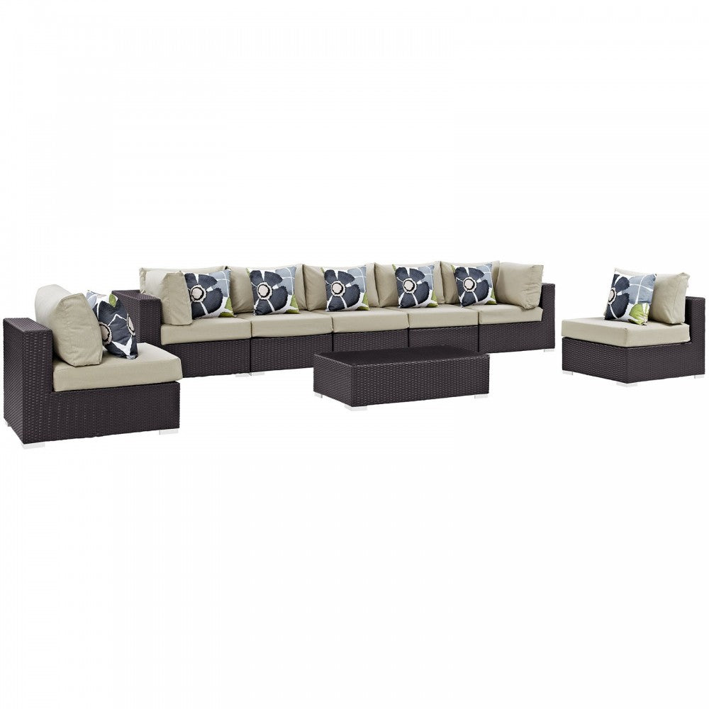 Convene 8 Piece Outdoor Patio Sectional Set, Espresso Beige, EEI-2370-EXP-BEI-SET