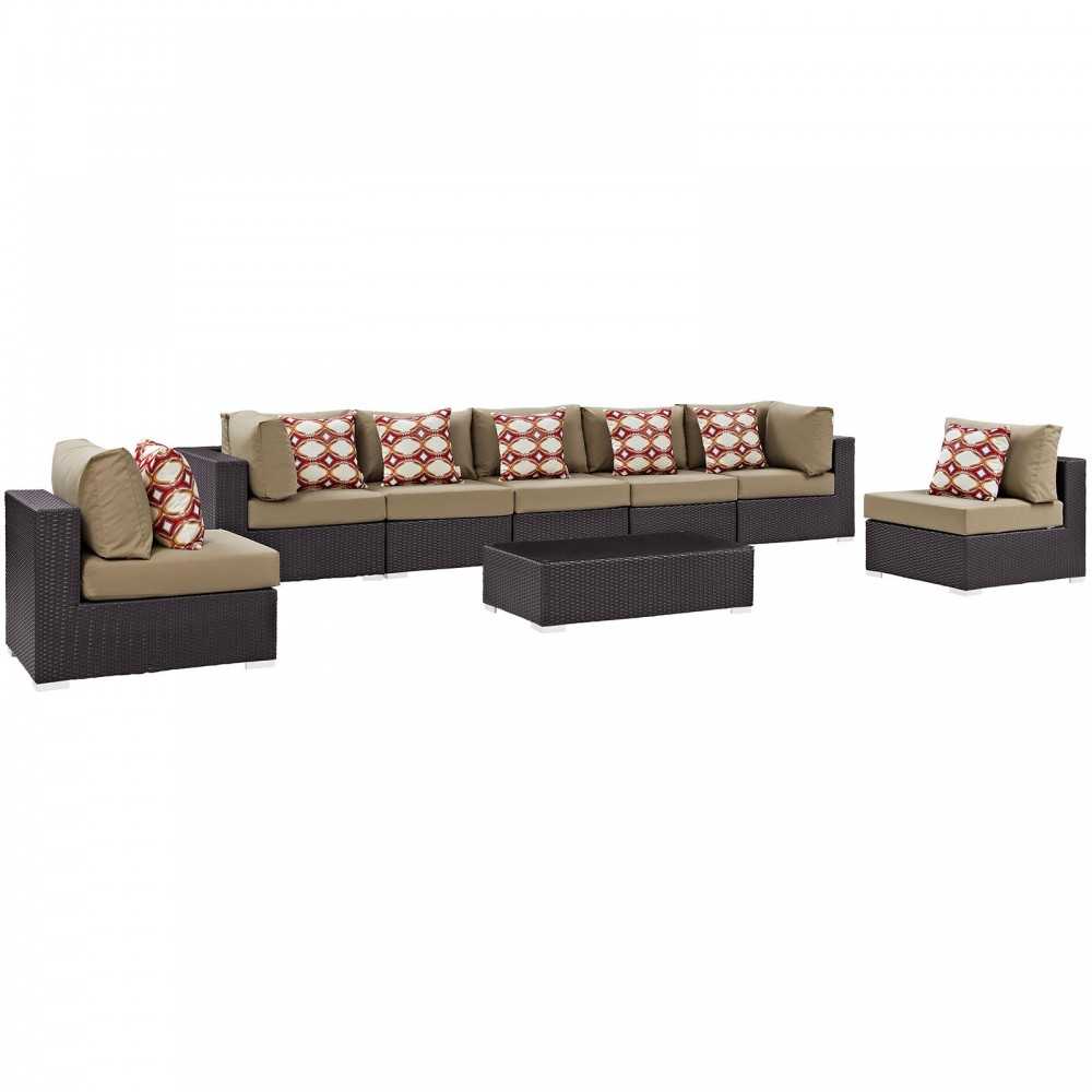 Convene 8 Piece Outdoor Patio Sectional Set, Espresso Mocha, EEI-2370-EXP-MOC-SET