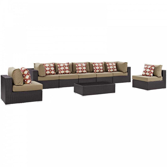 Convene 8 Piece Outdoor Patio Sectional Set, Espresso Mocha, EEI-2370-EXP-MOC-SET