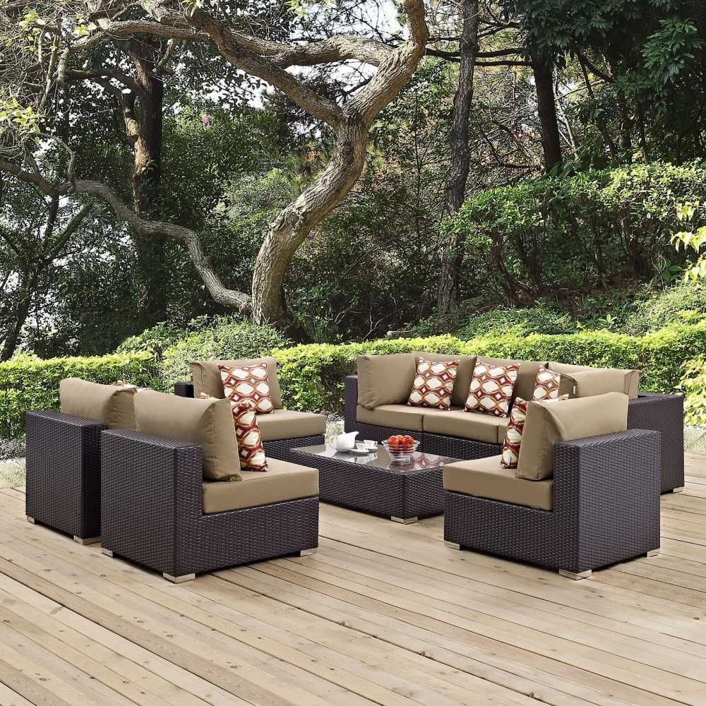 Convene 8 Piece Outdoor Patio Sectional Set, Espresso Mocha, EEI-2370-EXP-MOC-SET