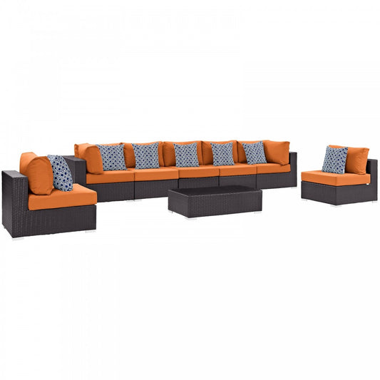 Convene 8 Piece Outdoor Patio Sectional Set, Espresso Orange, EEI-2370-EXP-ORA-SET