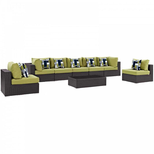 Convene 8 Piece Outdoor Patio Sectional Set, Espresso Peridot, EEI-2370-EXP-PER-SET