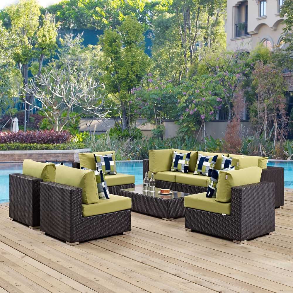 Convene 8 Piece Outdoor Patio Sectional Set, Espresso Peridot, EEI-2370-EXP-PER-SET